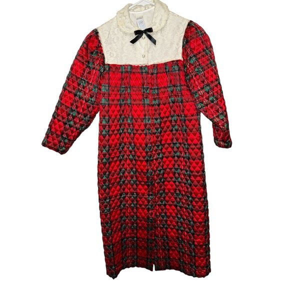 Her Majesty Vintage Girls Robe Quilted Red Plaid Christmas Lace SZ 8 - Picture 6 of 14
